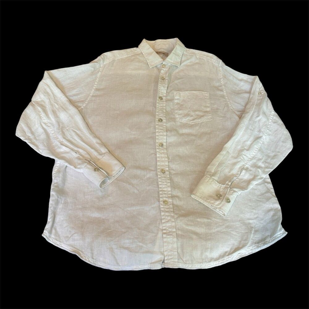 Tommy Bahama Men’s White 100% Linen Long Sleeve Button Down Shirt Beach Size L